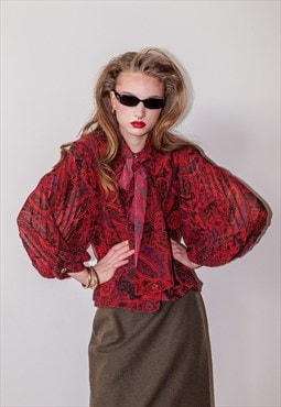 Vintage 80s chic paisley burgundy blouse