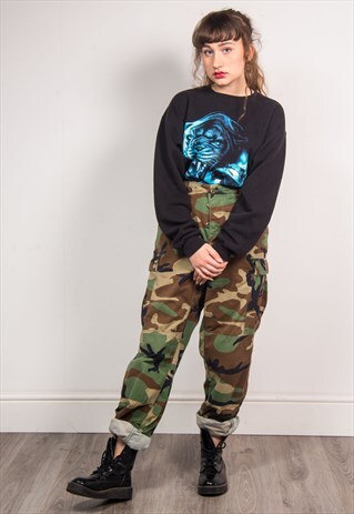 VINTAGE 90'S GREEN CAMO CARGO PANTS TROUSERS