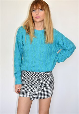 VINTAGE 90S TURQUOISE BLUE CABLE KNITTED JUMPER