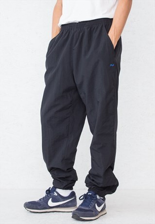 VINTAGE RETRO BLACK FILA TRACK JOGGERS BOTTOMS
