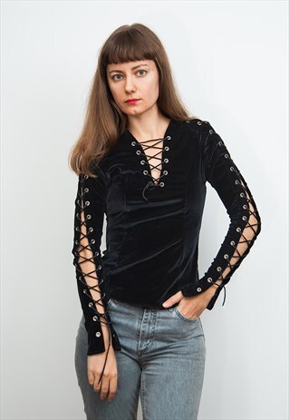LACE-UP SLEEVES SEXY VELVET TOP