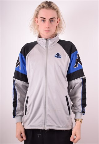 KAPPA MENS VINTAGE TRACKSUIT TOP JACKET MEDIUM GREY 90S