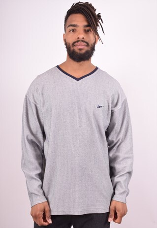REEBOK MENS VINTAGE SWEATSHIRT JUMPER XL WHITE STRIPES 90S