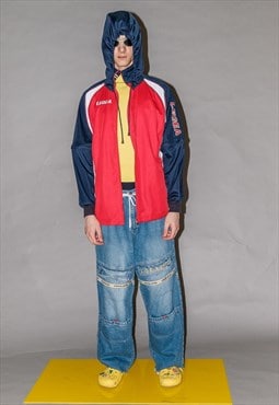 90's Vintage hooded sports rave/track jacket in tricolor