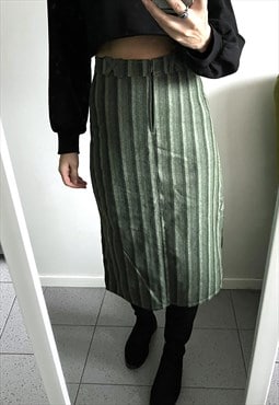 Vintage Green Striped Midi Skirt - Small