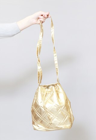 VINTAGE 1980'S PICARD GOLD QUILTED FAUX LEATHER BAG