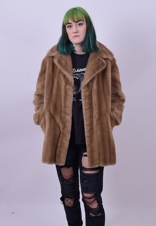 VINTAGE 70'S BLONDE MINK FAUX FUR COAT SIZE 10 12 14