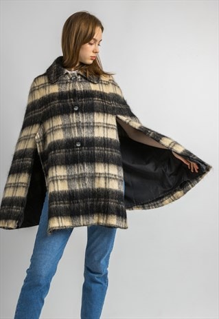 70S VINTAGE SCOTLAND MOHAIR WOOL WOMEN CAPE 5979