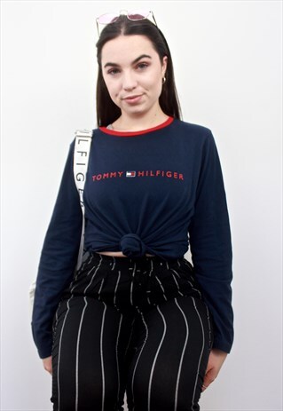 90'S RARE NAVY SPELL-OUT LONG-SLEEVED TOP