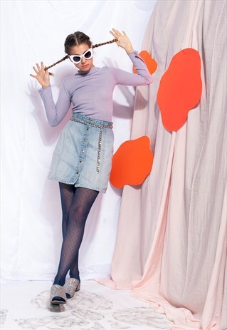 VINTAGE DENIM SKIRT 90S BUTTON DOWN PASTEL GRUNGE MINI SKIRT