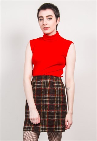 VINTAGE 70'S RED TURTLE NECK SLEEVELESS VEST TOP