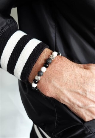 COMBINATION OF HOWLITE, ONYX AND LAVA POWER BRACELET
