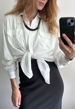 Elegant White Long Sleeved Shirt / Blouse - Large