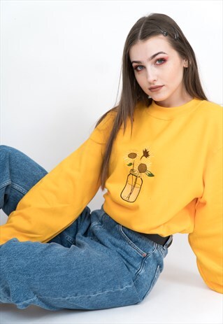 SUNFLOWER FLORAL EMBROIDERED YELLOW SWEATSHIRT FLOWER JUMPER