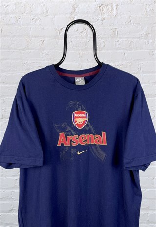 VINTAGE ARSENAL NIKE SWOOSH EMBROIDERED T-SHIRT BLUE XL
