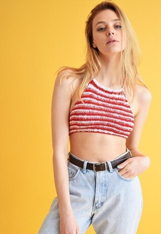 70'S STYLE BOHO FESTIVAL JAZZY CROCHET HALTER CROP TOP
