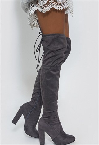 GREY SUEDE OVER THE KNEE BOOTS