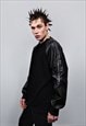 FAUX LEATHER SLEEVES SWEATSHIRT GOTHIC TOP PUNK JUMPER BLACK