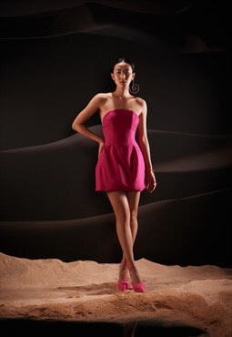Sculptural Bandeau Mini Dress in Pink