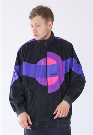 VINTAGE MENS ADIDAS ORIGINALS TRACK TOP VELOUR JACKET