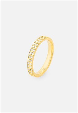 Women's Double Row Ring With Sparkling Zirconia Stones, Gold