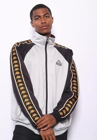VINTAGE KAPPA BIG TAPE LOGO TRACK TOP JACKET GREY