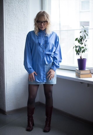 VINTAGE 80'S BLUE PLEATED FRONT SHIRT