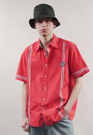VINTAGE 90'S TOMMY HILFIGER SHORT-SLEEVE RED BOWLING SHIRT