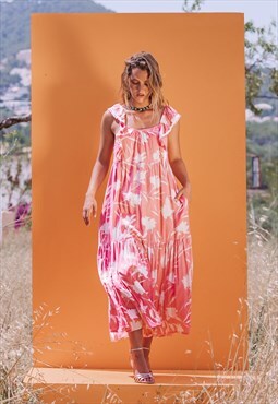 BERMUDA Women's Coral Pink Tropical Summer Maxi Dress