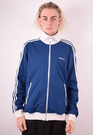 ADIDAS MENS VINTAGE TRACKSUIT TOP JACKET LARGE BLUE 90S