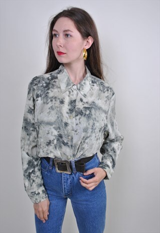 90S ABSTRACT PRINT BLOUSE, VINTAGE PATTERN SHIRT