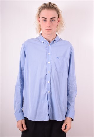 BURBERRY MENS VINTAGE SHIRT XL BLUE 90S