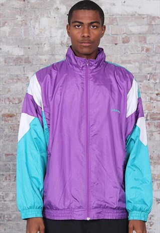 VINTAGE ADIDAS LOGO TRACK 3 STRIPE JACKET PURPLE TURQUOISE