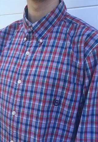 MENS VINTAGE CHAPS SHIRT RED CHECKED LONG SLEEVED TOP