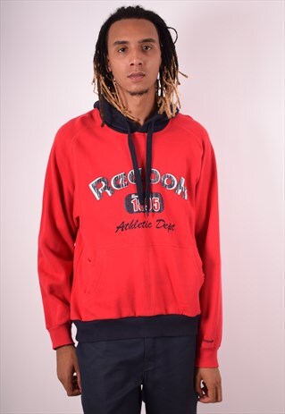 REEBOK MENS VINTAGE HOODIE JUMPER LARGE RED 90S