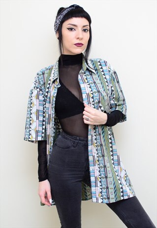 VINTAGE 90'S FUNKY BOLD ABSTRACT PATTERNED OVERSIZED SHIRT