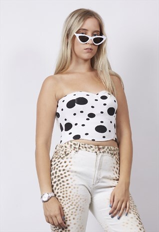 VINTAGE 90'S WHITE/BLACK POLKA DOT BANDEAU BRALET