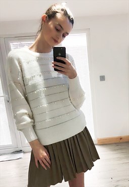 Pearl embellished soft knit jumper in white