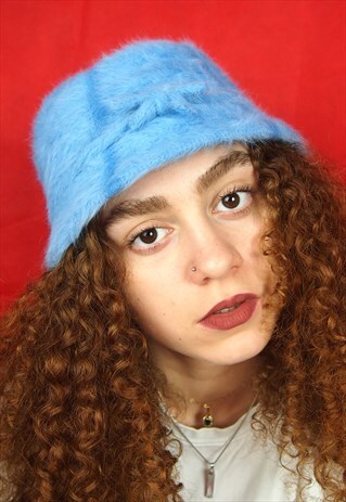 BABY BLUE FLUFFY BUCKET HAT