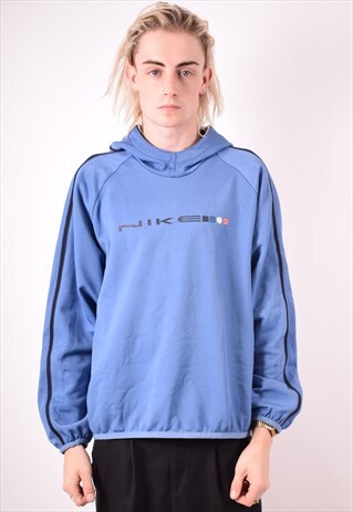 NIKE MENS VINTAGE HOODIE JUMPER MEDIUM BLUE 90S