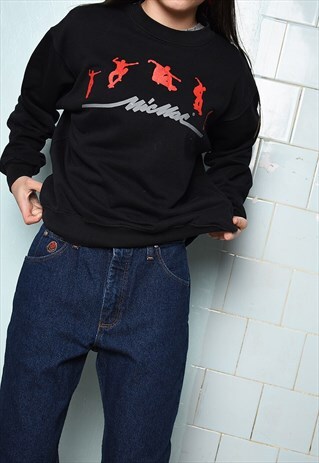 VINTAGE 90S GRAPHIC PRINT SWEATSHIRT JUMPER PULLOVER BLACK