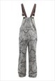 FOREST PRINT DUNGAREES JEAN OVERALLS LEAVES JUMPSUIT GREEN