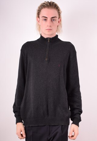 POLO RALPH LAUREN MENS VINTAGE JUMPER SWEATER XL BLACK 90S