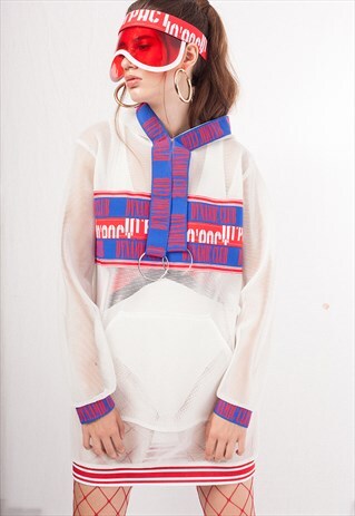 OVERSIZED LONG-SLEEVED HOODIE WITH GRAPHIC BANDS IN WHITE