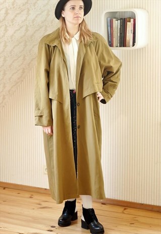 KHAKI GREEN LONG VINTAGE PARKA COAT