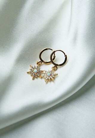 18K GOLD OPAL STAR HUGGIE EARRINGS