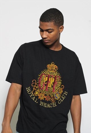 VINTAGE GIANFRANCO EMBROIDERED LOGO T-SHIRT BLACK