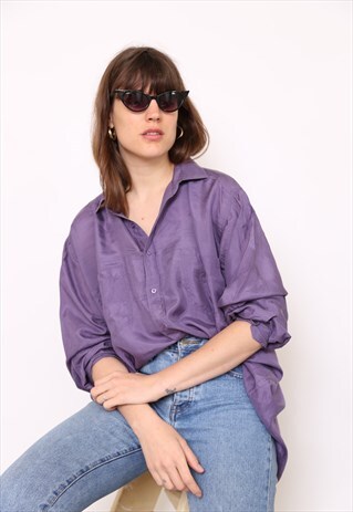 VINTAGE 90S PURPLE SILK OVERSIZED BLOUSE SHIRT