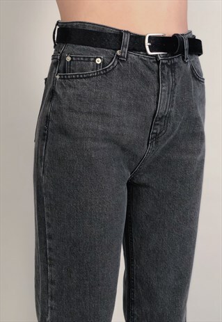 BLACK THIN HAIRY COWBOY BUCKLE BELT