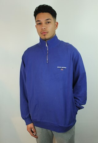 VINTAGE 90'S POLO SPORT BLUE QUARTER-ZIP JUMPER,